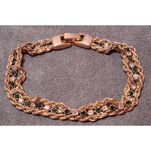 Vintage Emerald Green Rhinestone Tennis Bracelet - Picture 2 of 4
